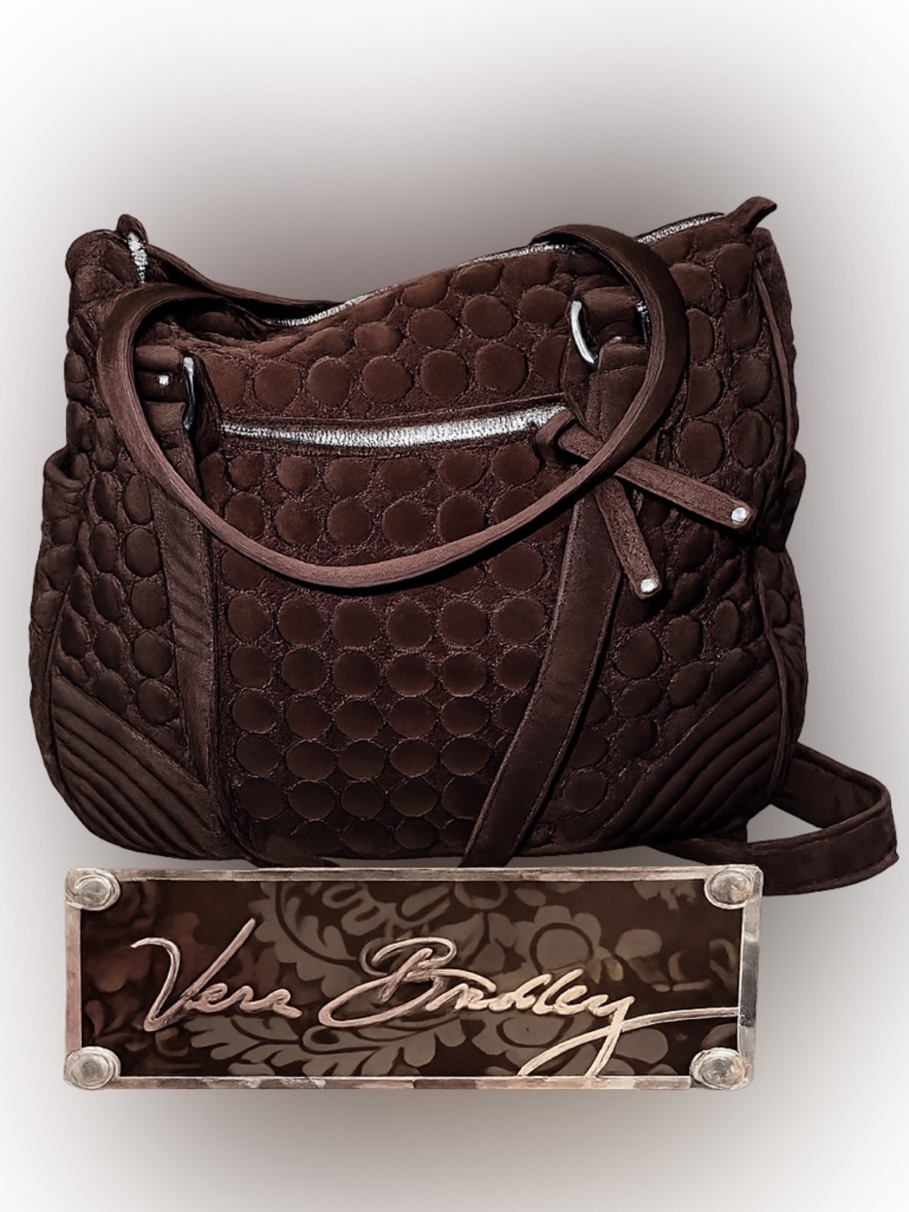 Vera Bradley Dark Brown Quilted Shoulder Overnight Shirt Bag